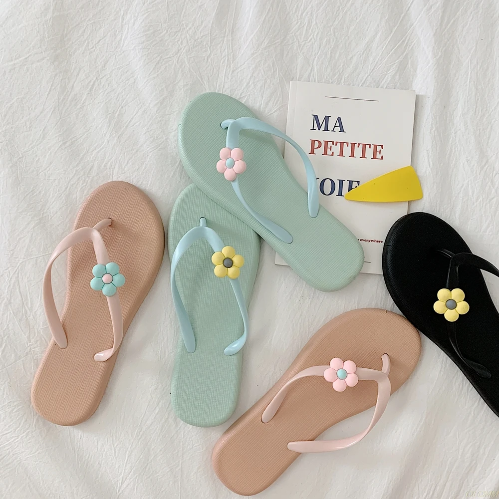 

Women's Flowers Flat-Bottomed Sandals Summer Flip-Flops Open Toe Beach Slippers FNEW emale Casual flower Slipper