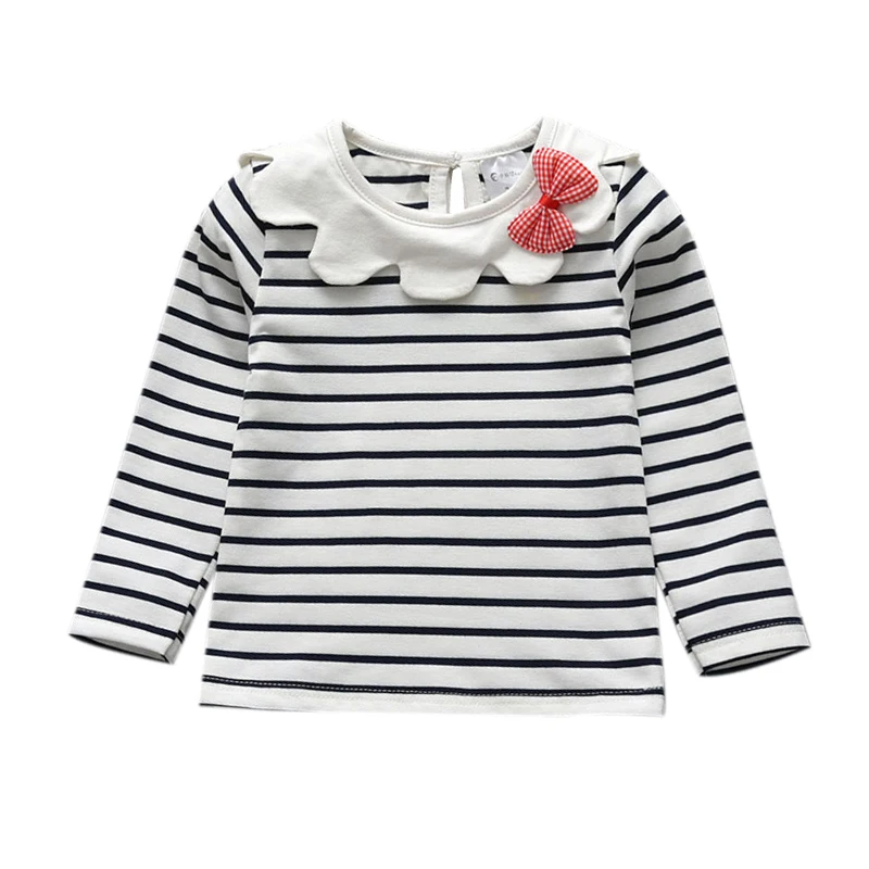 

Autumn Baby Girl Long Sleeve T-Shirts Kids Striped Solid Bowknot Design Tops Tees Casual Blouse