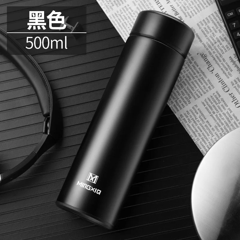 Bpa-free 500 мл Ослепительная цветная кофейная кружка для путешествий, термос из нержавеющей стали, бутылка для воды, термосы для заварки чая, термокружки - Цвет: Черный