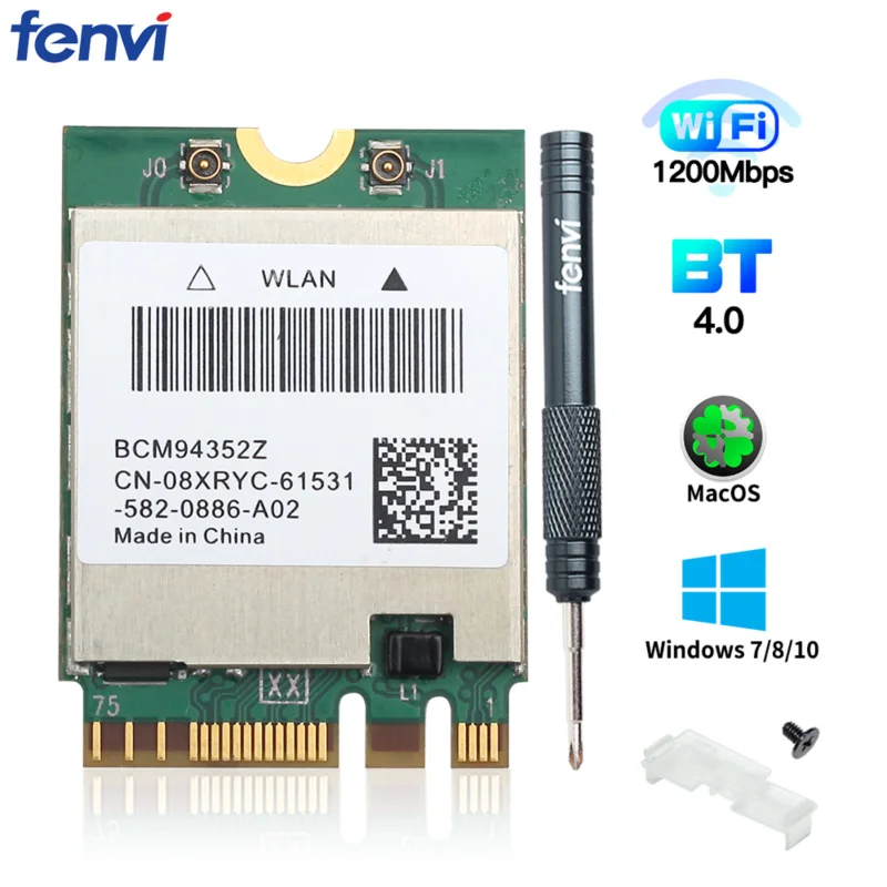 Adaptador sem fio de banda dupla dw1560, placa de wifi ngff m.2 1200mbps bluetooth 4.0 ngff 802.11ac wifi