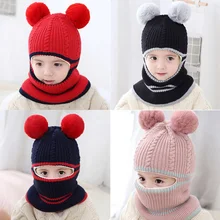 Зимние Детские шапки с помпоном; вязаные маленькие девочки и мальчики; шапка с теплой флисовой подкладкой; шапки для детей