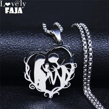 

AFAWA Gothic Couple Necklace Stainless Steel Love Necklace for Women/Men Silver Color Necklaces Jewelry gargantilla N4151S03