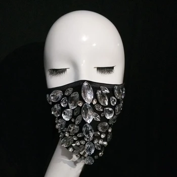 

Facepiece face cover White Red Crystal Rhinestone Face decoration Pearl Party Dressing wedding accessories performance prop