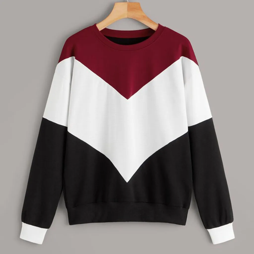 Hoodies Women Autumn 2019 Patchwork Long Sleeve o-neck Harajuku Streetwear Hoodie Hoodies And Sweatshirts Women Pullovers