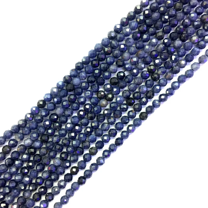PANGEM-Natural Blue Sapphire Gem Beads Micro Faceted Beads 2mm 3mm 4mm Faceted Gem Spacer Beads,Small Tiny Bead,1string of 15.5