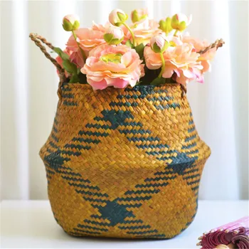 

Seaweed Weaving Flower Pot Natural Flower Baskets Hanging Flowerpot Plant Color Smear Art Home Decor Garden Accessories Y1