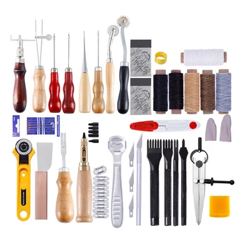 

61pcs Professional Leather Craft Tools Kit Household Hand Sewing Stitching Punch Carving Work Saddle Leather Craft Tool Parts