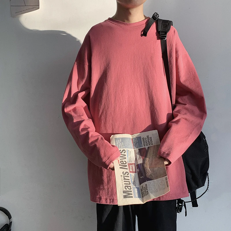 

Solid Casual Colorful Fashion Tshirts Men 2020 Streetwear O-Neck Long Sleeve Men's T-shirt Autumn Harajuku T Shirt