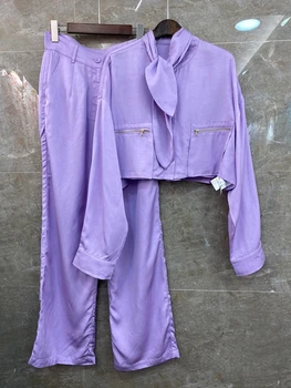 

2020 Spring and Summer New Women's Neckline Knot Splicing Symmetric Pocket Short Tops Long Solid Color Set 422