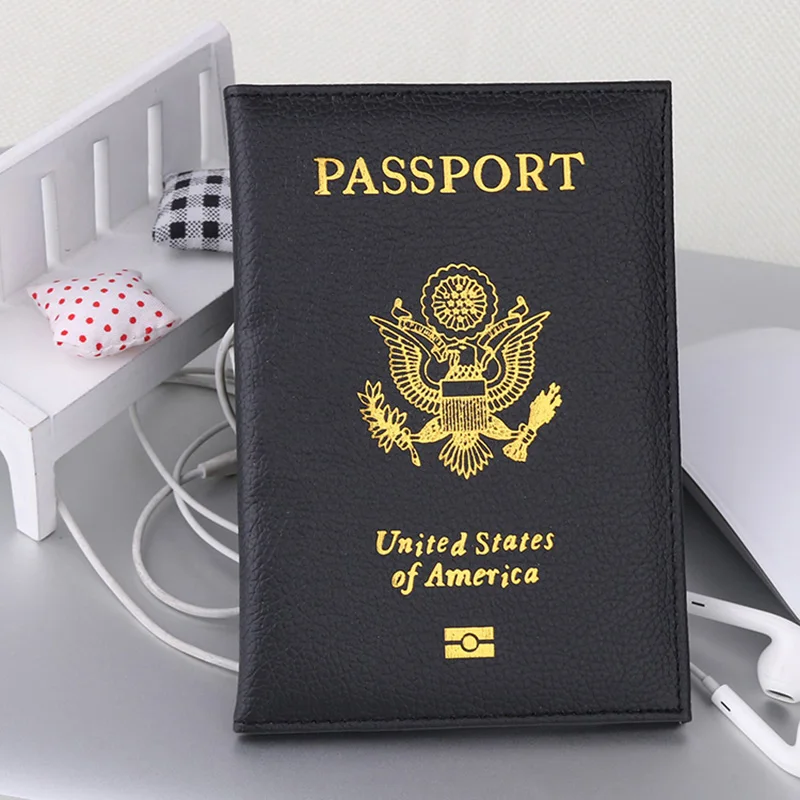 PU Leather USA Passport Cover Card Holder American Covers Girls' Travel Pouch 