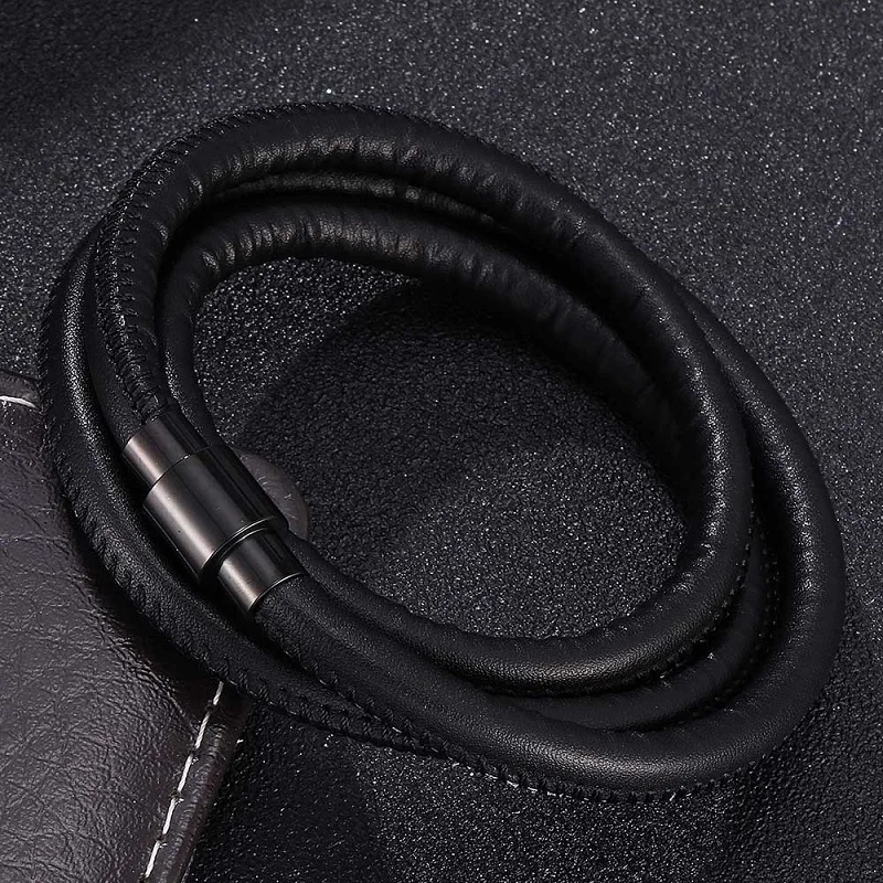 Мужчины Простой Черный многослойный подлинный мужской кожаный браслет