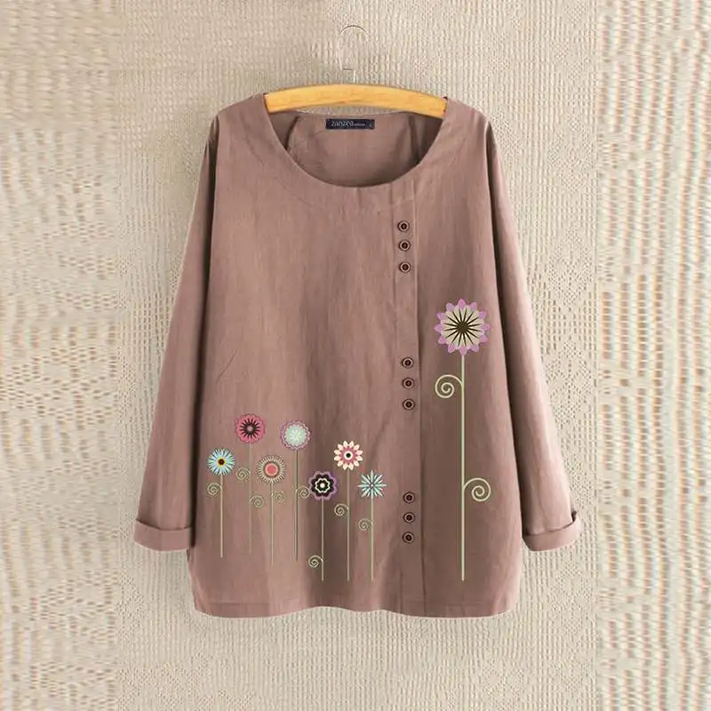 

Plus Size Tunic Women's Printed Blouse 2019 Elegant Floral Tops Woman Casual Long Sleeve Shirts Female Button Blusas Kaftan 5XL