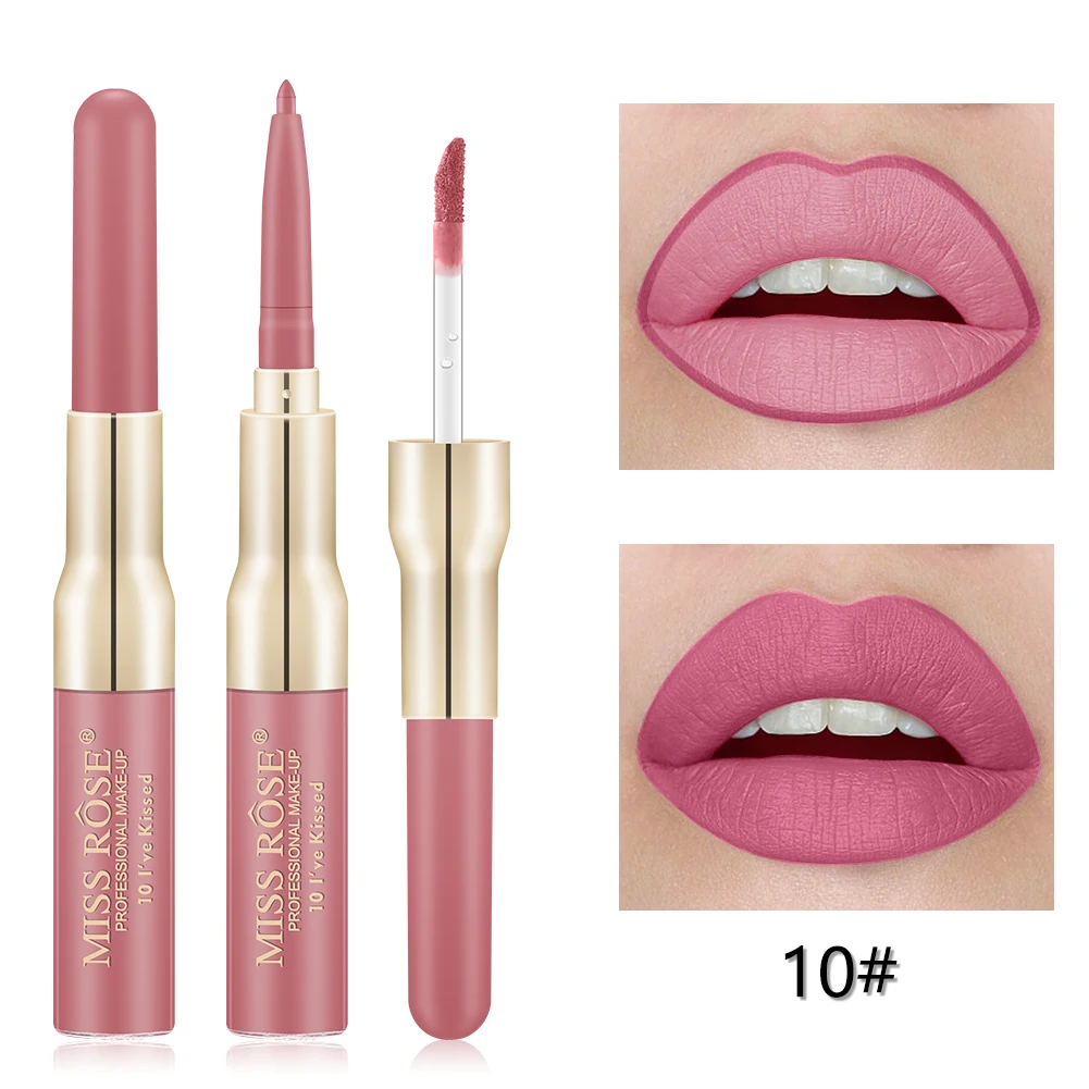 Miss Rose 12 Colors Double-ended Lip liner Long-lasting Matte Lip Glaze sexy red Velvet Lipstick Makeup Cosmetics Tools TSLM1 - Цвет: 10