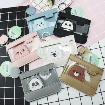 

New Cartoon Bear Coin Purse Splicing Gelatin Transparent Card Bag Coin Traffic Card Student Creative Animal Series Storage Bag