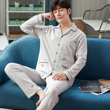 

100% Cotton Pijama for Men 2 Pieces Lounge Sleepwear Pyjamas Plaid Spring Bedgown Home Clothes Man PJs Pure Cotton Pajamas Set