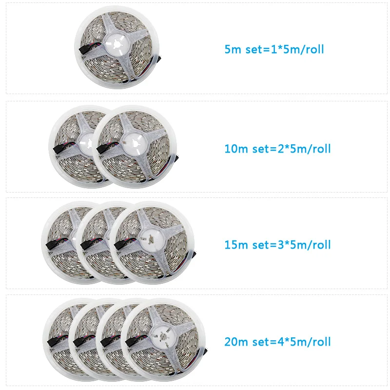 RGB LED Strip 15M Led Light Tape 5050 SMD 2835 5M 10M DC 12V Waterproof RGB LED lamp diode Ribbon Flexible Controller+Adapter EU