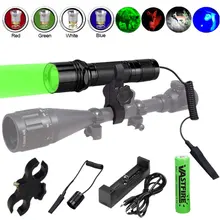 Тактический 6P светодиодный охотничий флэш-светильник фонарь Ночной разведчик набор оружейный светильник красный/зеленый/синий фара+ переключатель+ крепление для винтовки+ 18650+ зарядное устройство USB