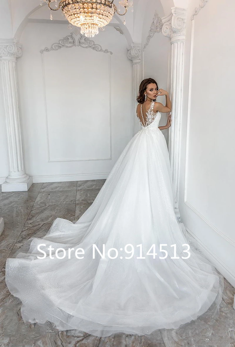 Vestido De Noiva Свадебные платья 2019 ТРАПЕЦИЕВИДНОЕ Тюлевое платье без рукавов с круглым вырезом комплекты из Иллюзия Свадебные платья, платья