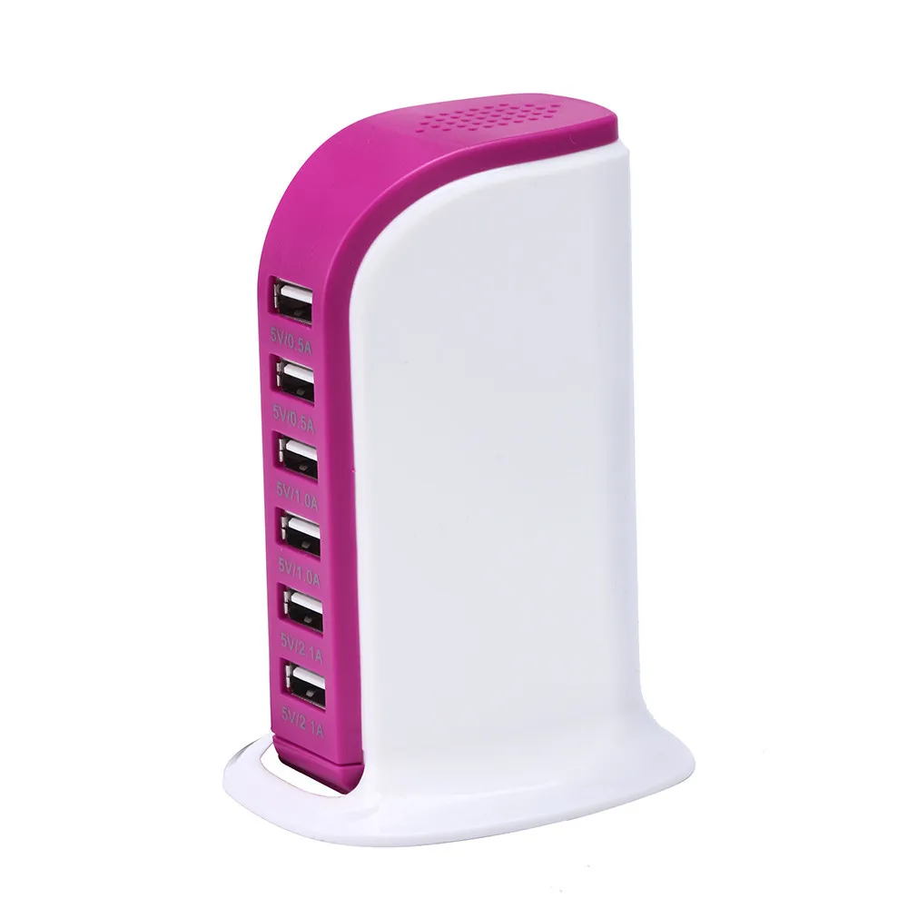 Великобритания, 6 портов, usb-разъем, быстрое зарядное устройство, настольный концентратор, зарядная станция, адаптер питания, зарядное устройство для iPhone, samsung, Xiaomi - Цвет: Hot Pink