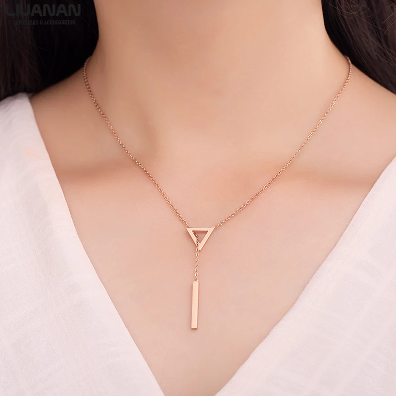 Шикарное ожерелье с y-цепочкой для женщин, простое ожерелье с треугольным стержнем, ожерелье с подвеской, модное розовое золото, ювелирные изделия из нержавеющей стали