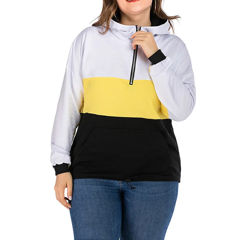 

2020 New Women'S Autumn Hoodie Casual Plus Size Loose Fat Ladies Zipper Hoodie Stitching Design Lady Long Sleeve Tops