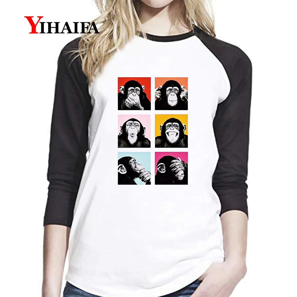 

Women T Shirts 3D Printed Long Sleeve Tops Colorful Monkey Graphics Tee Shirt Spring Fall gothic Hip Hop Pullover T-Shirt
