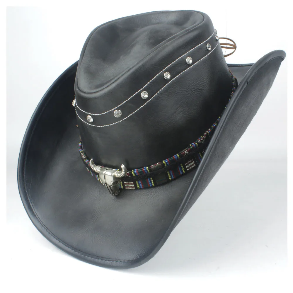 Мужская и Женская Западная ковбойская шляпа Кожа Черная Широкая шляпа наружная производительность Женская ковбойская шляпа