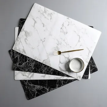 

Placemat 45X32CM Luxury PU Leather Waterproof Table Mat Black White Marble Pattern Placemat for Dining Table Water Coasters Home