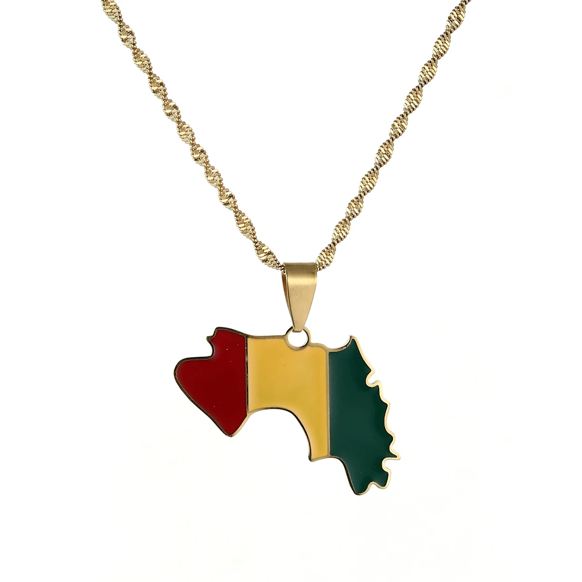 Stainless Steel Guinea Map & Flag Pendant Necklaces for Women Men Jewelry Map Of Guinea Necklaces Guinee 3