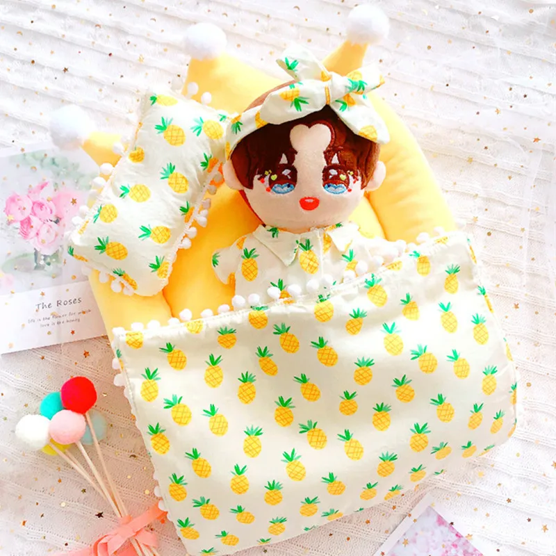 

20cm Doll Outfit Plush Doll's Clothes Bed quilt pillow set Stuffed Toys Dolls Accessories for Korea Kpop EXO Idol Dolls Gift