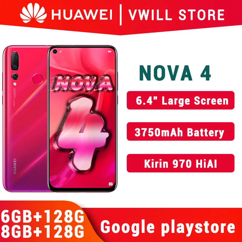Оригинальный мобильный телефон HUAWEI Nova 4 6 дюйма ГБ/8 ГБ 128 Восьмиядерный процессор