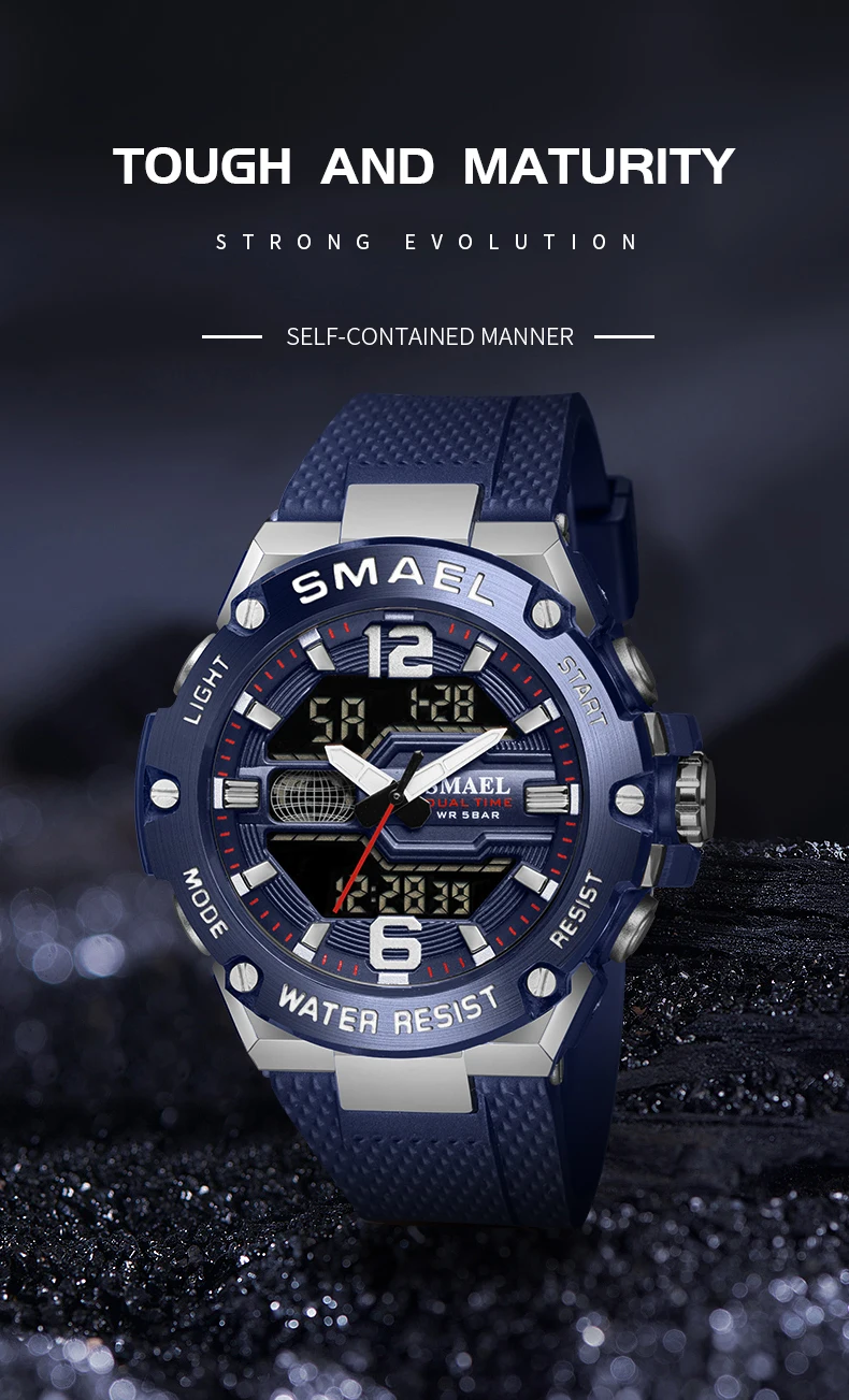 SMAEL 8033 Sport Waterproof Wristwatches For Men Sport Waterproof Military Army Date Watches Double Display Digital Quartz Watch