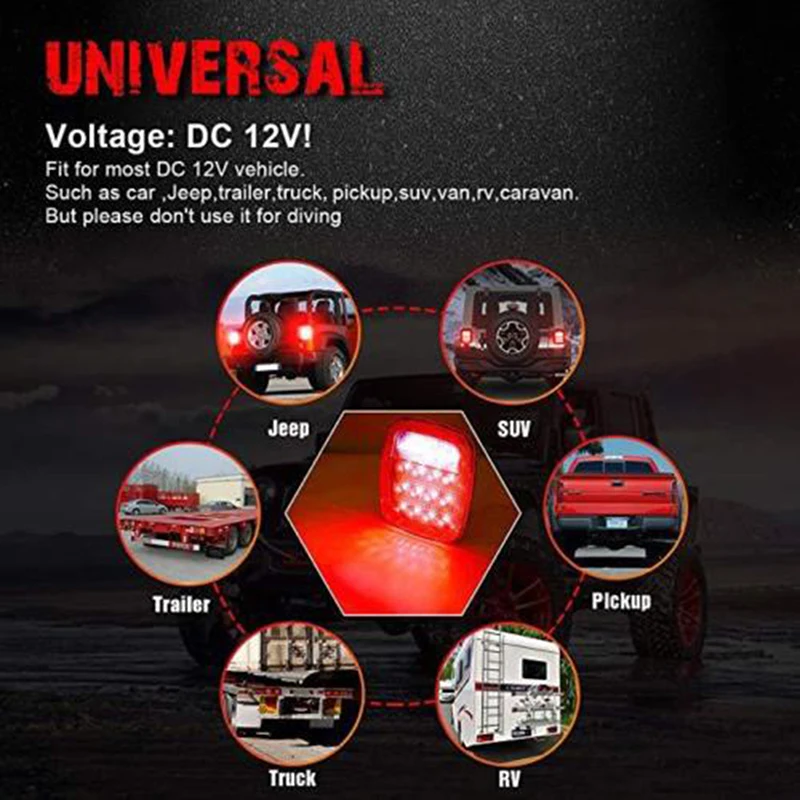 

2Pcs 16 LED Red/White Truck Trailer Boat Stop/Turn/Tail Back Up Reverse Light Lamp