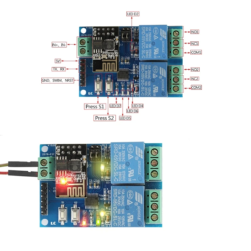 WI-FI триггерный релейный модуль ESP8266 IOT приложение контроллер 2-х канальный для умного дома 5V 875F