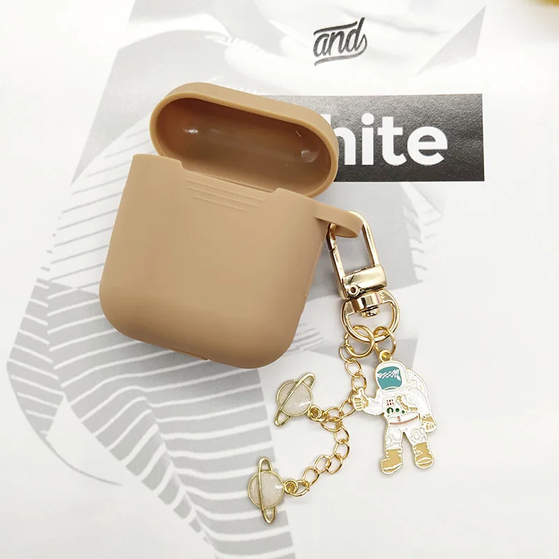 Brown Милый космический астронавт, космонавт, брелок для Apple Airpods, чехол, аксессуары, чехол для наушников, силиконовый защитный чехол, коробка, защита от потери - Цвет: Brown