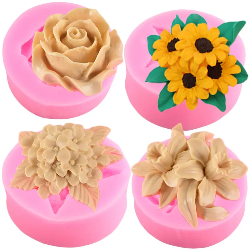 Lilac Rose Lily Daisy Fondant Silicone Mold Handmade Soap Molds Chocolate Baking Cake Decorating Tools Soap Making Candle Mould