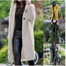 Женский Длинный свитер с открытой передней драпировкой легкий Дастер Высокий Низкий Подол Макси длинный рукав плюс размер толстый кардиган ouc559