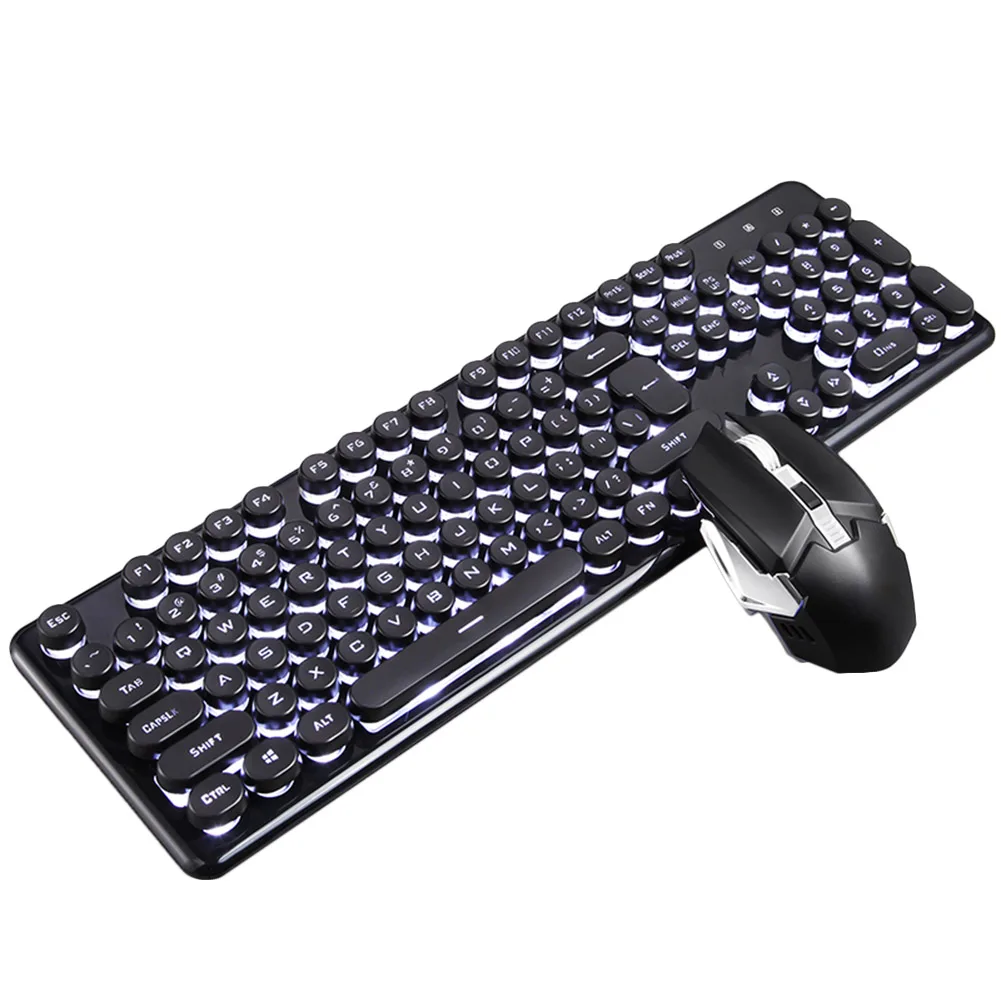 Клавиатура с мышью набор перезаряжаемая подсветка механический набор игровой клавиатуры JHP-лучший - Цвет: Black round key whit