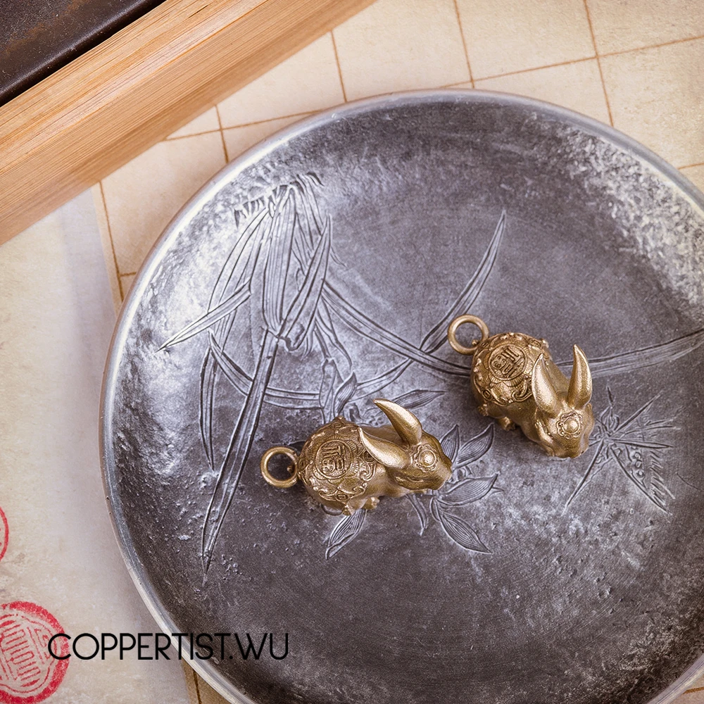 Coppertist. wu fortune bunny бронзовый брелок латунный брелок для ключей ручной работы Золотой Модный животный кролик кольцо для ключей с сумочкой кулон