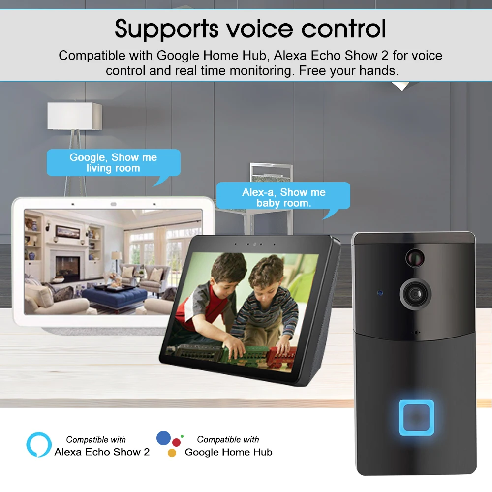 Умный WiFi видеодомофон умный дверной звонок безопасности беспроводной визуальный домофон умный дом пульт дистанционного управления совместим с Alexa Google Home