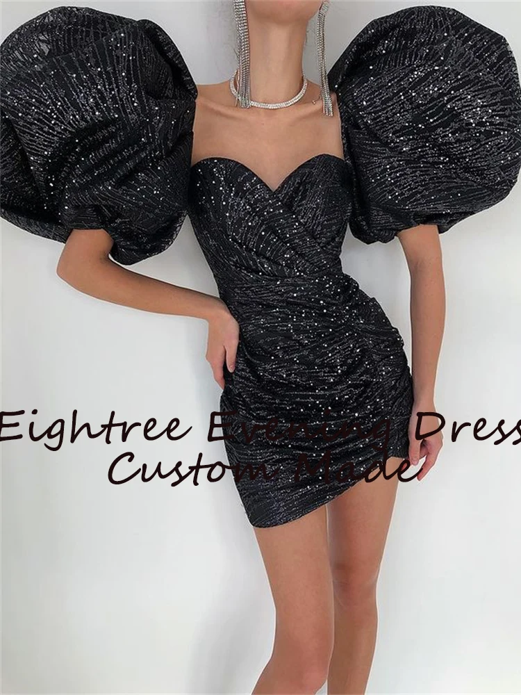 black formal gown Eightree Sexy Shiny Short Black Robe De Soiree Short Sleeves Evening Dress Party Sweetheart Vestido De Festa Prom Gowns 2022 long evening gowns