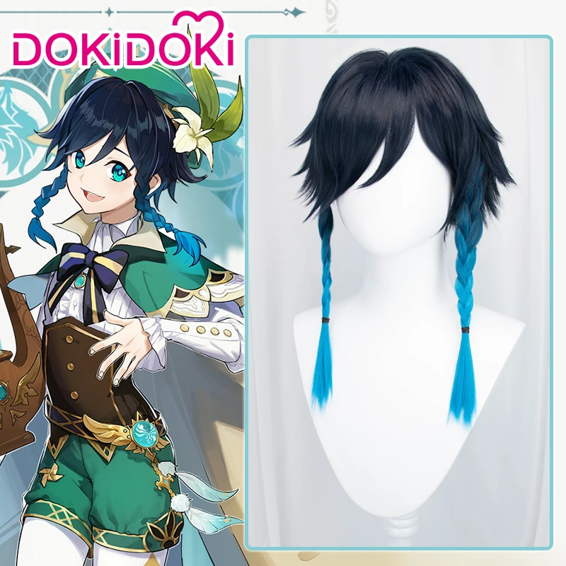 DokiDoki игра Genshin воздействия Косплэй Хэллоуин Venti парик волос| |