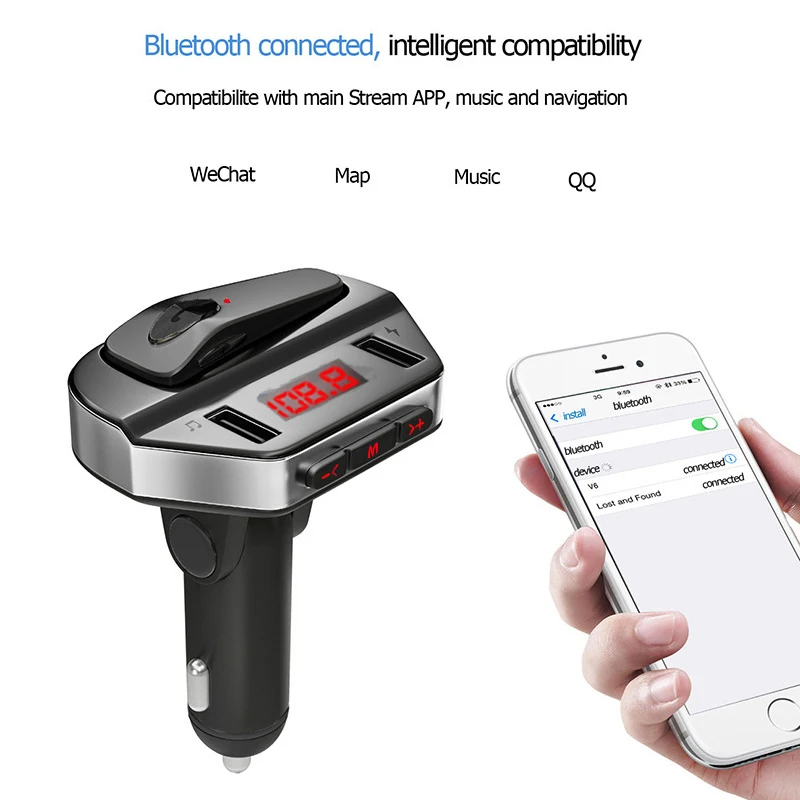 Bluetooth fm-передатчик наушники автомобильный комплект автомобильный аудио mp3-плеер с двойным USB зарядным устройством Hi 888