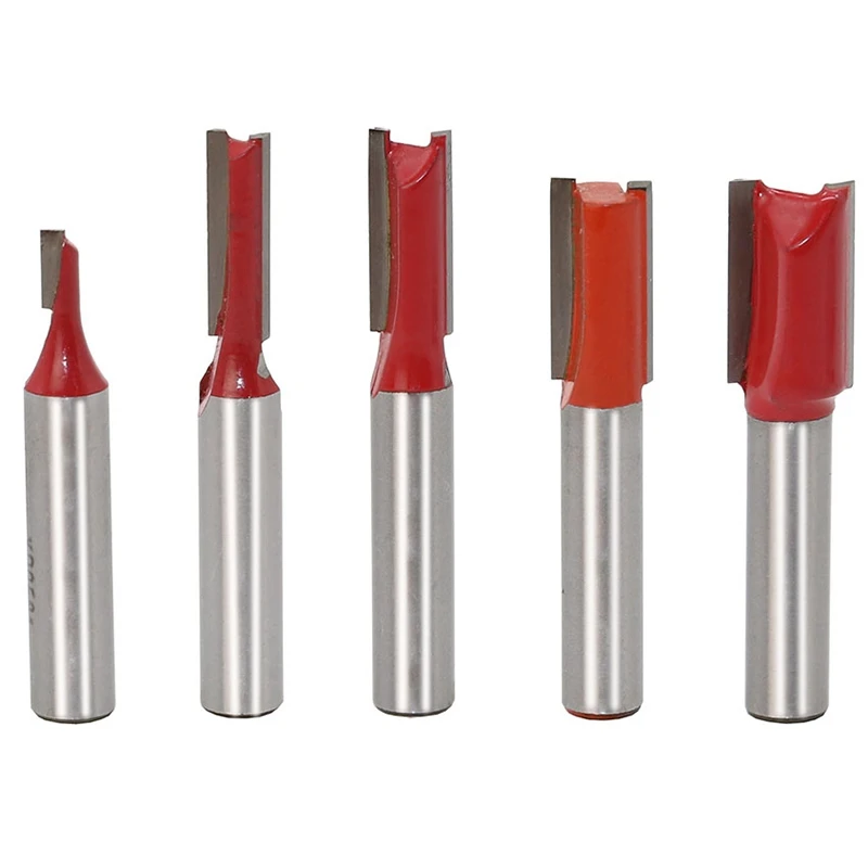 

5PCS 8mm Diameter Shank Straight Router Bit Set Wood Cutting Tool Wood Router Bits Straight Flat End Mills Cutters