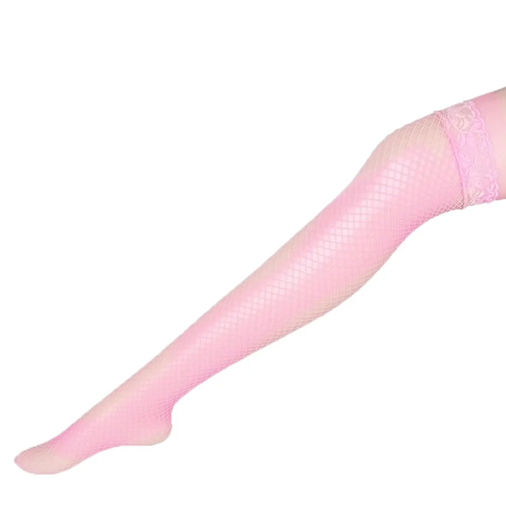 Сексуальные женские Чулочно-носочные изделия с кружевным верхом, чулки до бедра, женские ажурные чулки с сеткой, кружевные ажурные чулки, колготки#50 - Цвет: Розовый