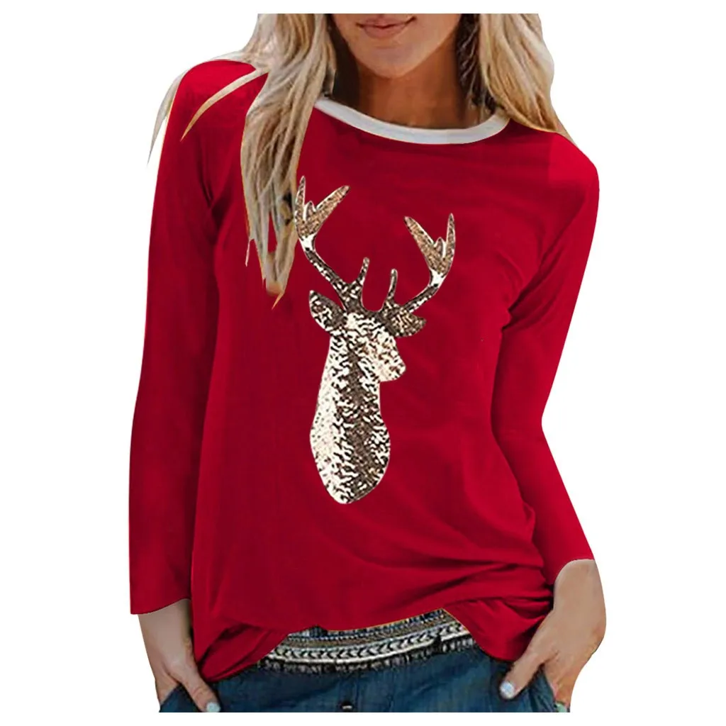 Newkelly Fashion Women Merry Christmas Snowflake Elk Printed Top O-Neck Sweatshirt Blouse Newkelly Fashion Women Merry Christmas Snowflake Elk Printed Top O-Neck Sweatshirt Blouse