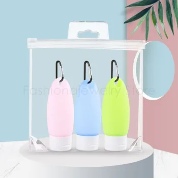 

3Pcs Portable Silicone Refillable Containers Squeezable Reusable Hand Sanitizer Empty Travel Bottles with Keychain Carriers