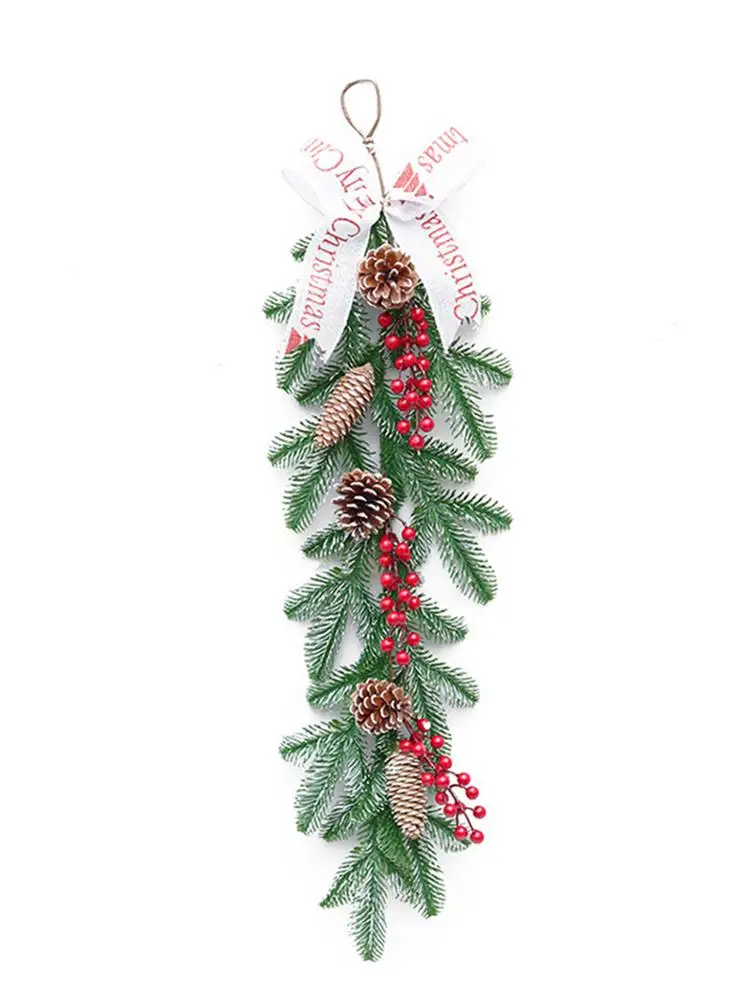 

Christmas Green Rattan Resin Pine Cone Rattan Greenery Window Door Pendant For Wedding Backdrop Wall Decor