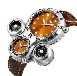 Oulm reloj deportivo de cuarzo para hombre, cronógrafo de pulsera con correa de cuero, creativo