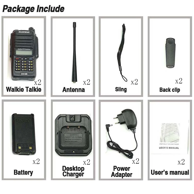 2 шт. Baofeng UV-9R Дизайн Walkie Talkie IP67 водонепроницаемый высокое качество двухстороннее радио приемопередатчик радио Amador двухстороннее Rad